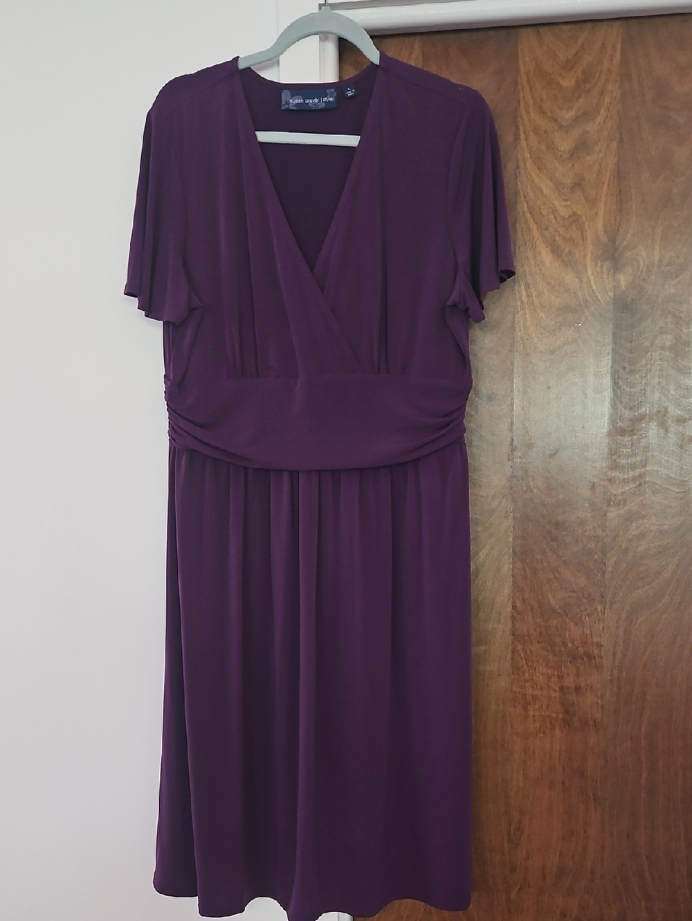 Susan Graver Deep Plum V-Neck Midi Dress Size L